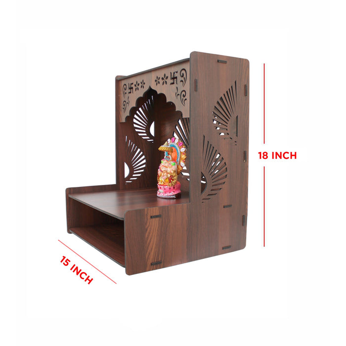 Luxurious Wooden Temple for Home with Spacious Shelf & Inbuilt Focus Lights