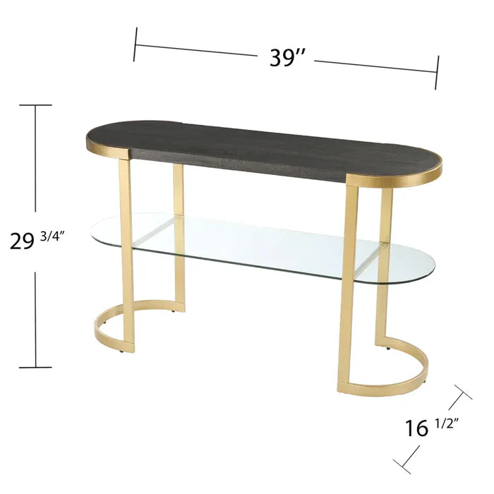 Console table with dimensions labeled on a white background
