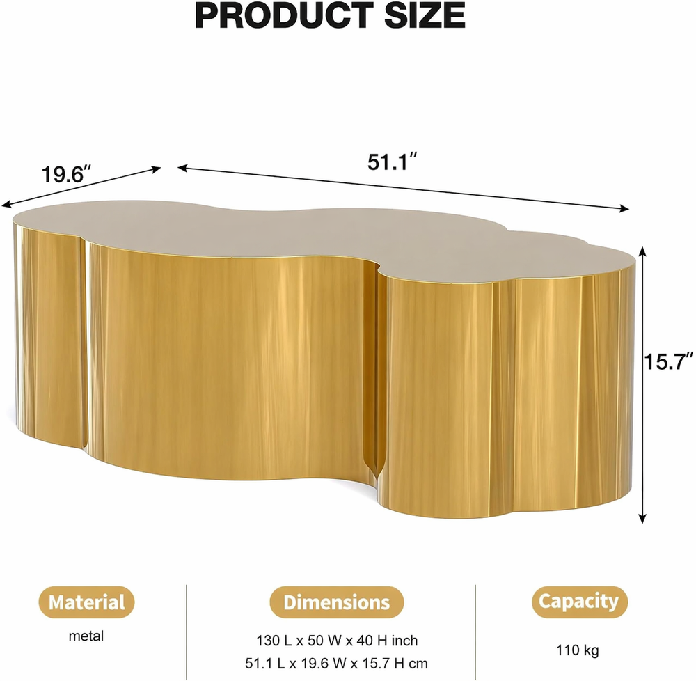 Wooden coffee table with dimensions labeled on a white background