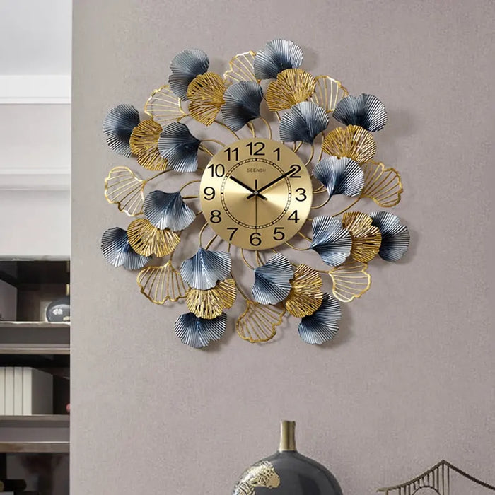 Silent Luxury Ginkgo Leaf Metal Decoration Wall Clock