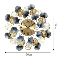 Silent Luxury Ginkgo Leaf Metal Decoration Wall Clock - All India Decor
