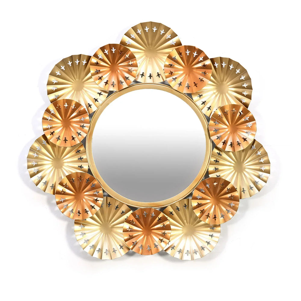Coral Round Decorative Metal Frame Mirror (Brown & Gold) - All India Decor