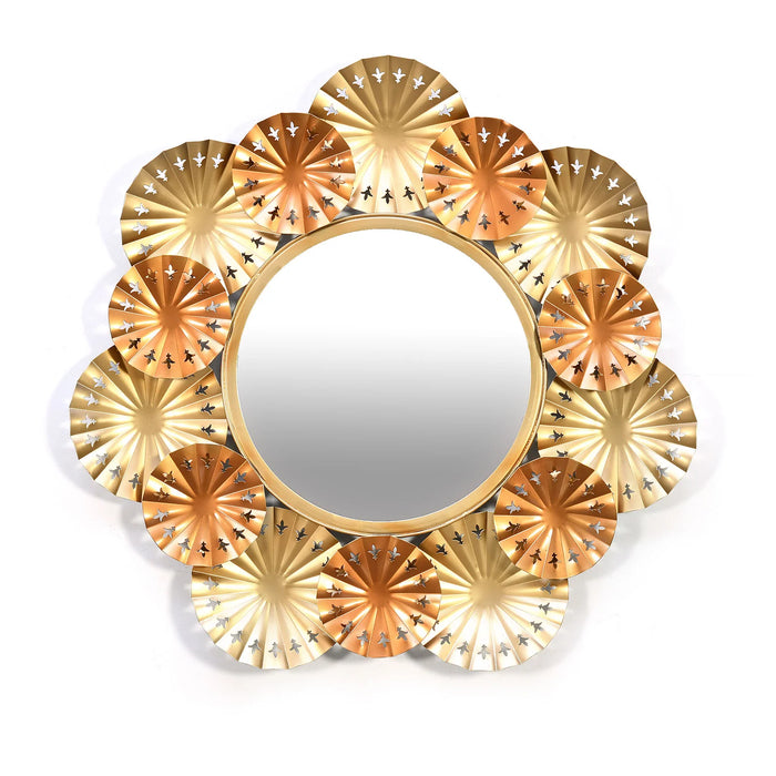 Coral Round Decorative Metal Frame Mirror (Brown & Gold)