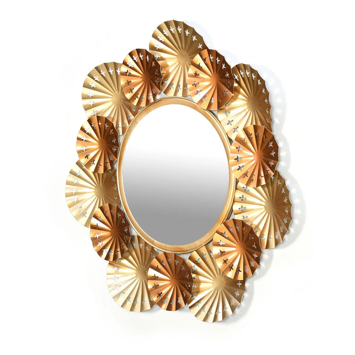 Coral Round Decorative Metal Frame Mirror (Brown & Gold)