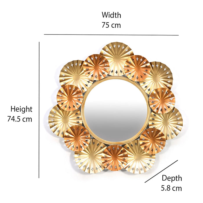 Coral Round Decorative Metal Frame Mirror (Brown & Gold)