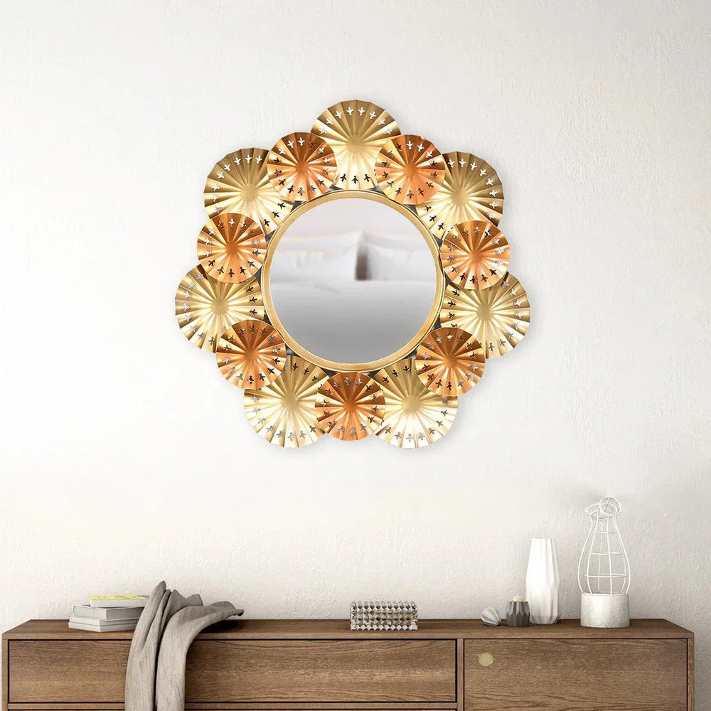 Coral Round Decorative Metal Frame Mirror (Brown & Gold) - All India Decor