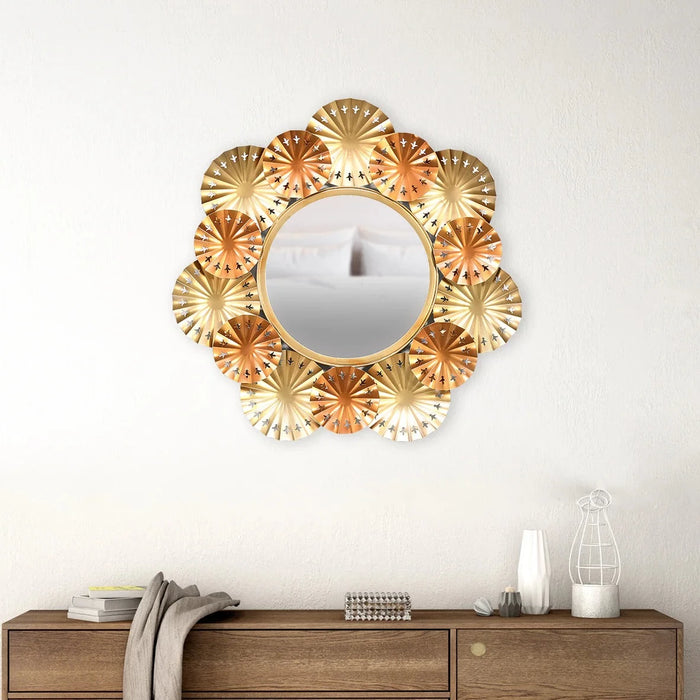 Coral Round Decorative Metal Frame Mirror (Brown & Gold)