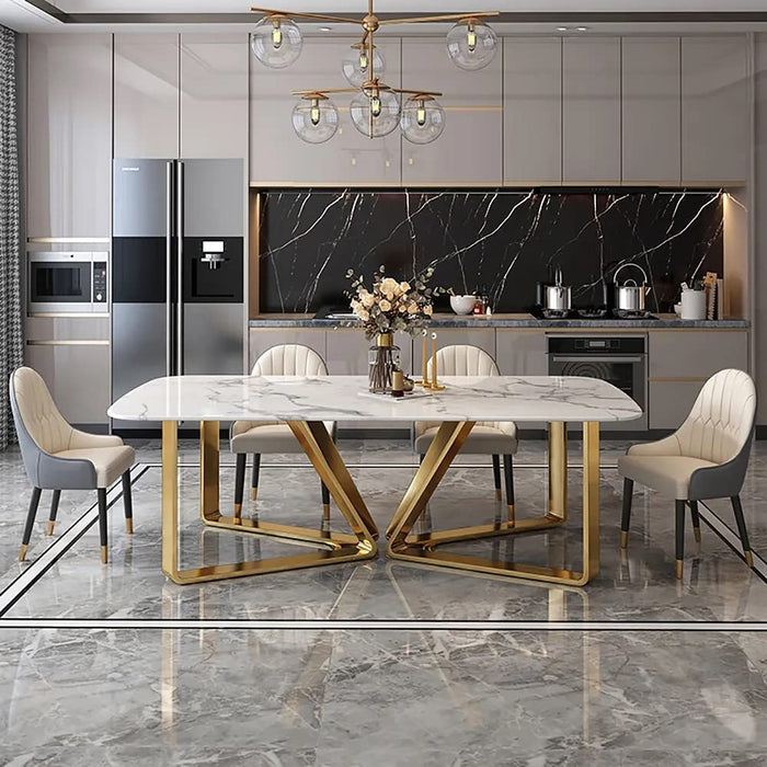 Amalgam Metal Marble Dining Table chairs AID-1