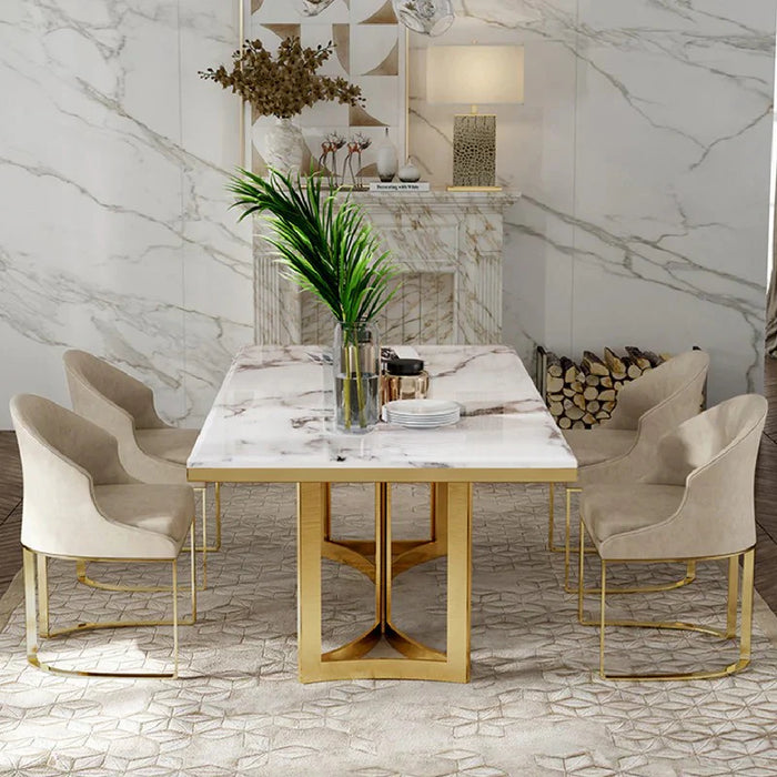 Astral White and Gold Dining Table with Chairs  AID-2