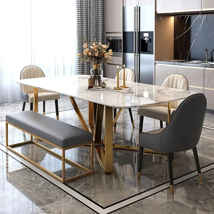 Amalgam Metal Marble Dining Table chairs AID-1