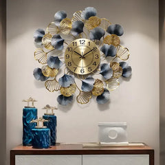 Silent Luxury Ginkgo Leaf Metal Decoration Wall Clock - All India Decor