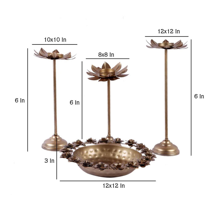 Rose Metal Urli Bowl with Detachable Tea light Stands Set of 4