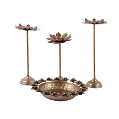 Rose Metal Urli Bowl with Detachable Tea light Stands Set of 4 - All India Decor