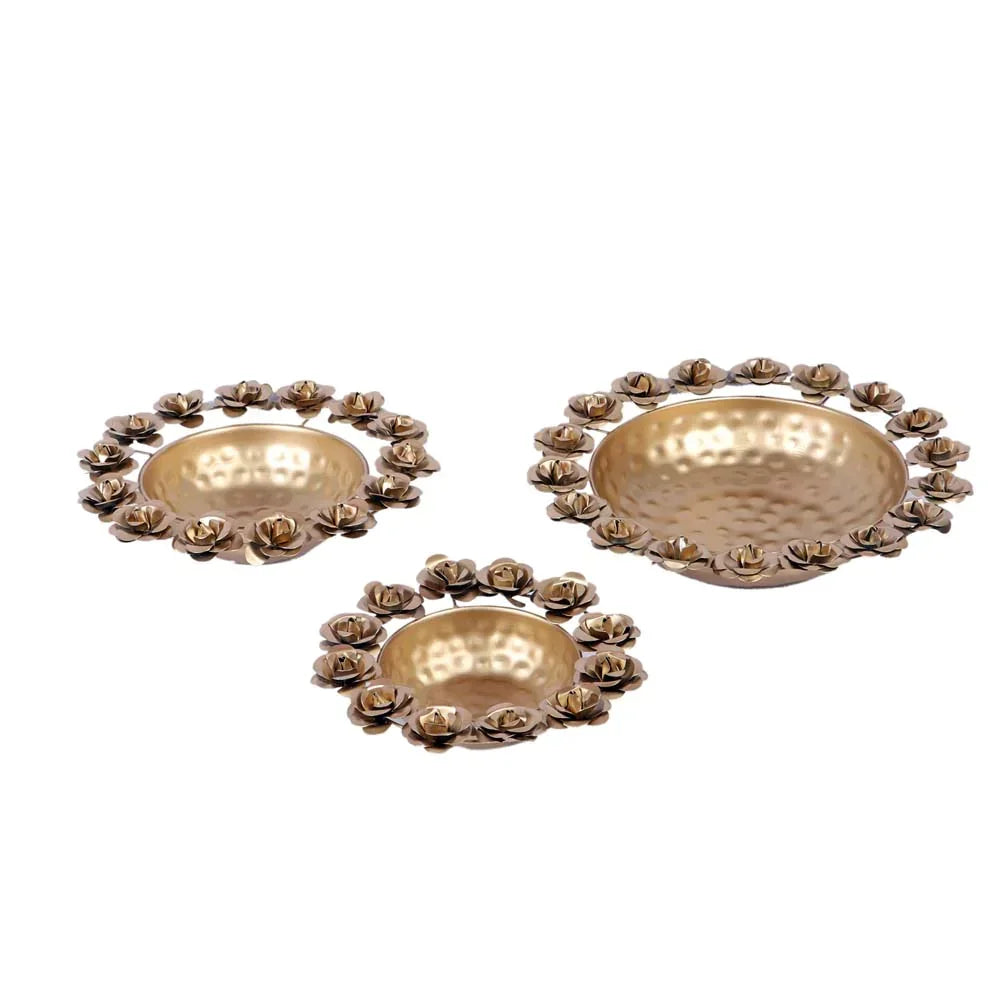 Metal Rose Urli Bowl Set of 3 - All India Decor
