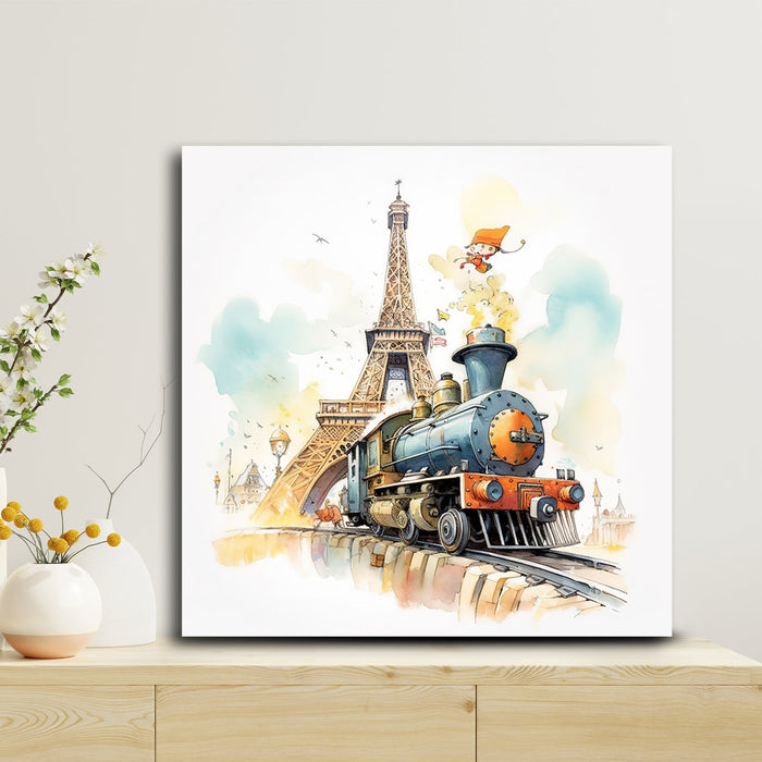 Train With Eiffel Tower Wall Art