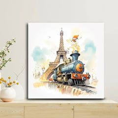 Train With Eiffel Tower Wall Art - All India Decor