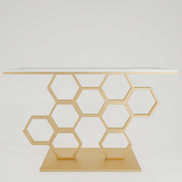 Decorative shelf with honeycomb design on a white background
