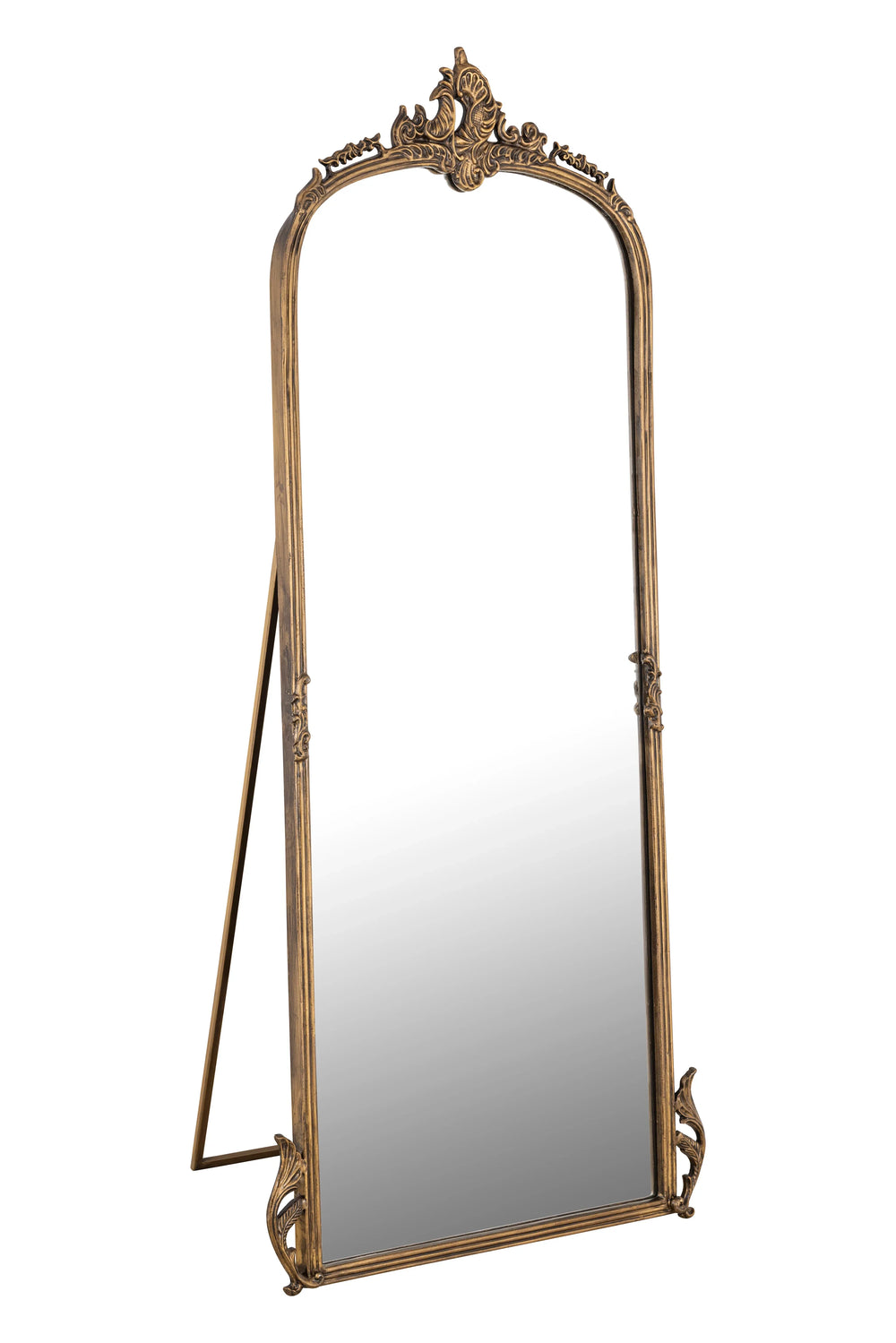 Hand casted Full length Mirror with Stand in Aluminium / Mirror (Vintage Brass) - All India Decor