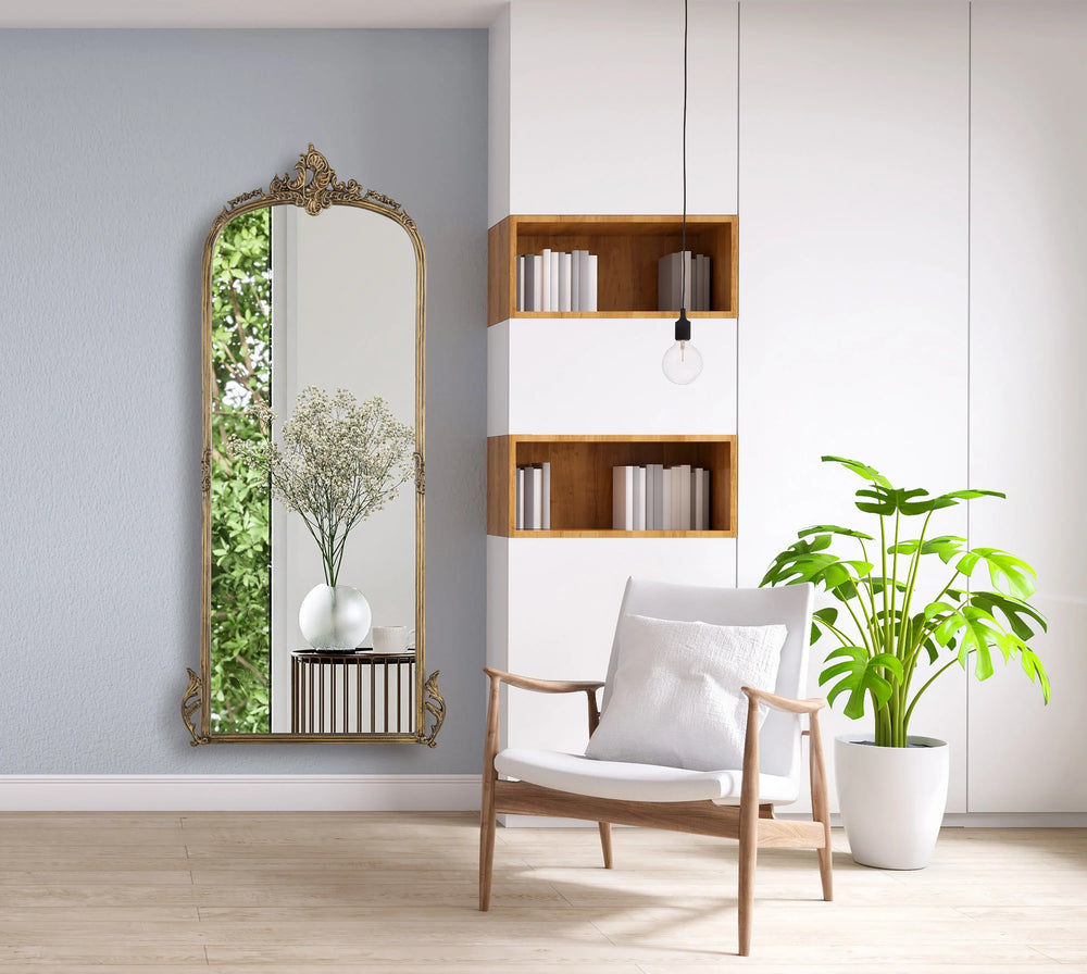 Hand casted Full length Mirror in Aluminium / Mirror (Vintage Brass) - All India Decor