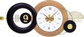 Modern wall clock with wooden and metallic design elements on a white background