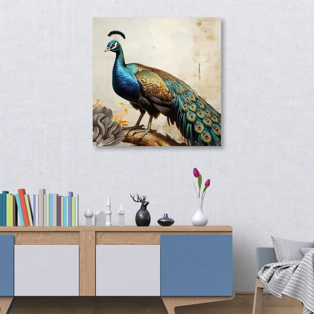 Peacock Bird Canvas Painting for Home, Bedroom & Living Room - All India Decor