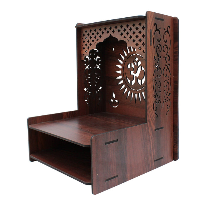 Beautiful Wooden Pooja Stand for Home Pooja Mandir for Wall Mounted with LED Spot Light