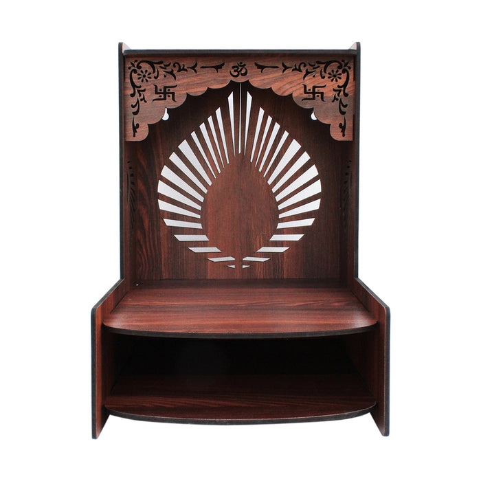 Aesthetic Wooden Temple for Home with Spacious Shelf & Inbuilt Focus Lights