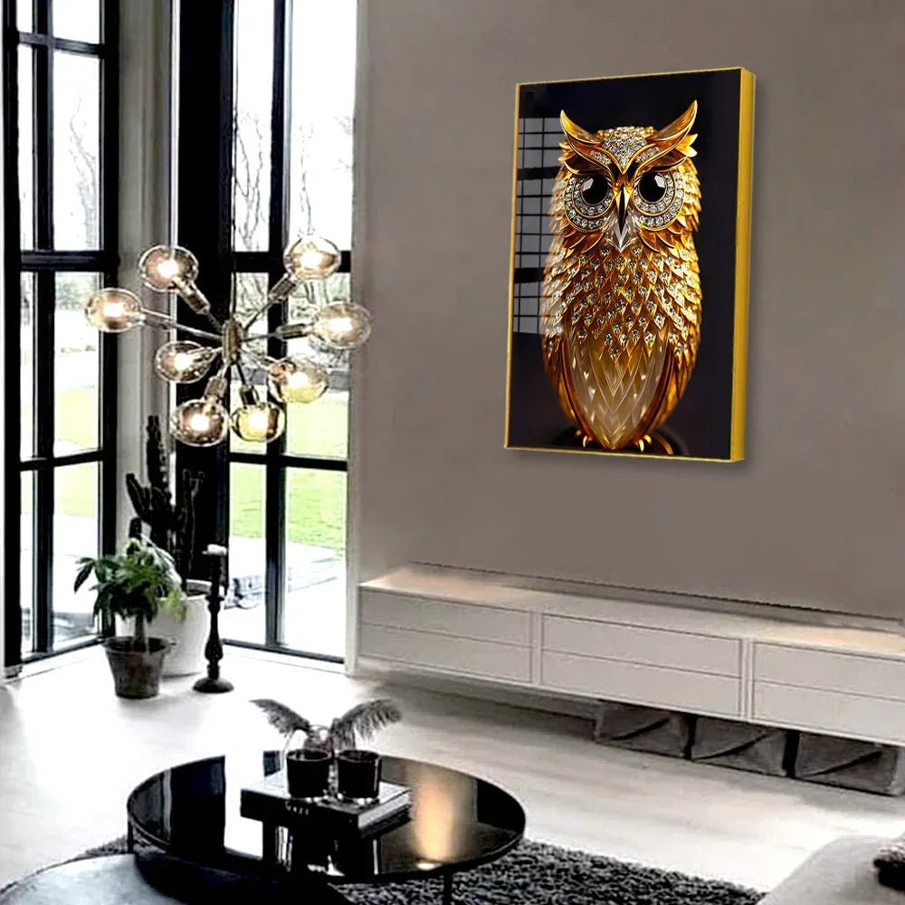 Beautiful Golden Owl Acrylic Wall Paintings & Arts - All India Decor