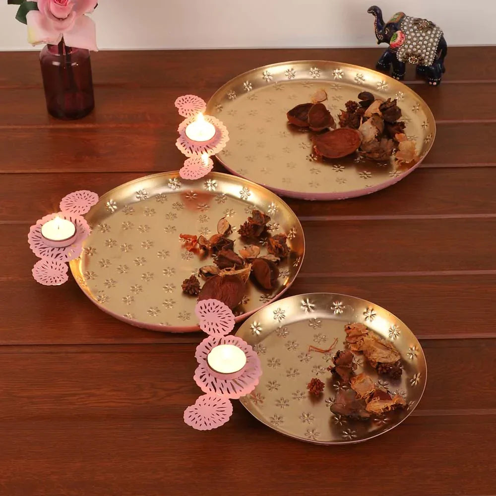 Pink Glass Urli Bowl Set of 3 - All India Decor