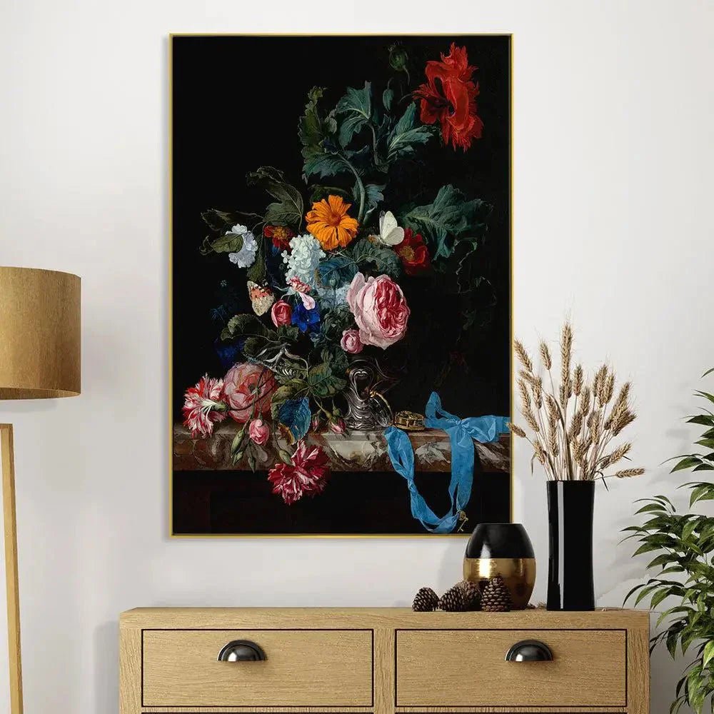 A Beautiful Still Life Art Canvas Painting of Flowers & Fruits - All India Decor