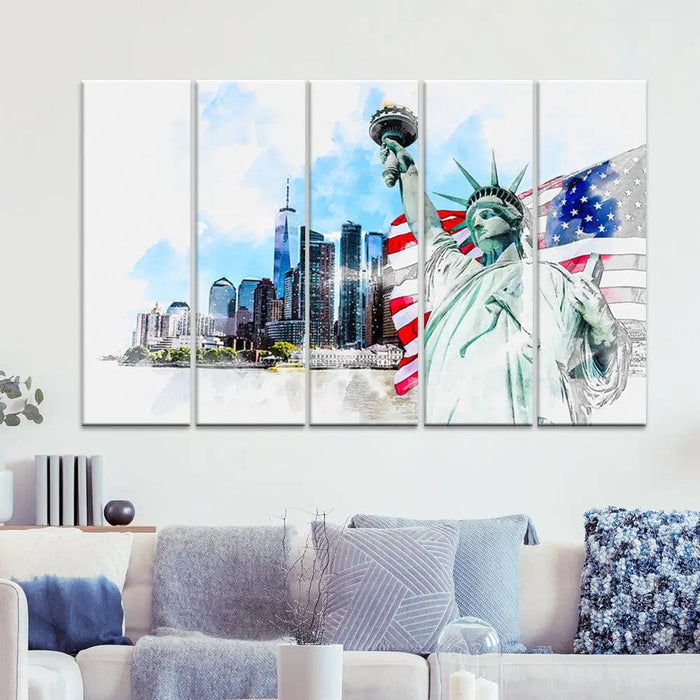 Statue of Liberty Split Wall Art Set of 5