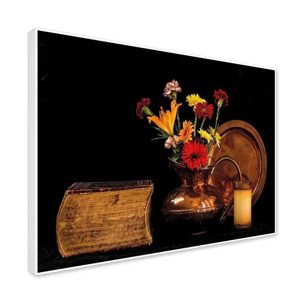 Stunning Still Life of Ancient Copper Vase & Flowers - All India Decor
