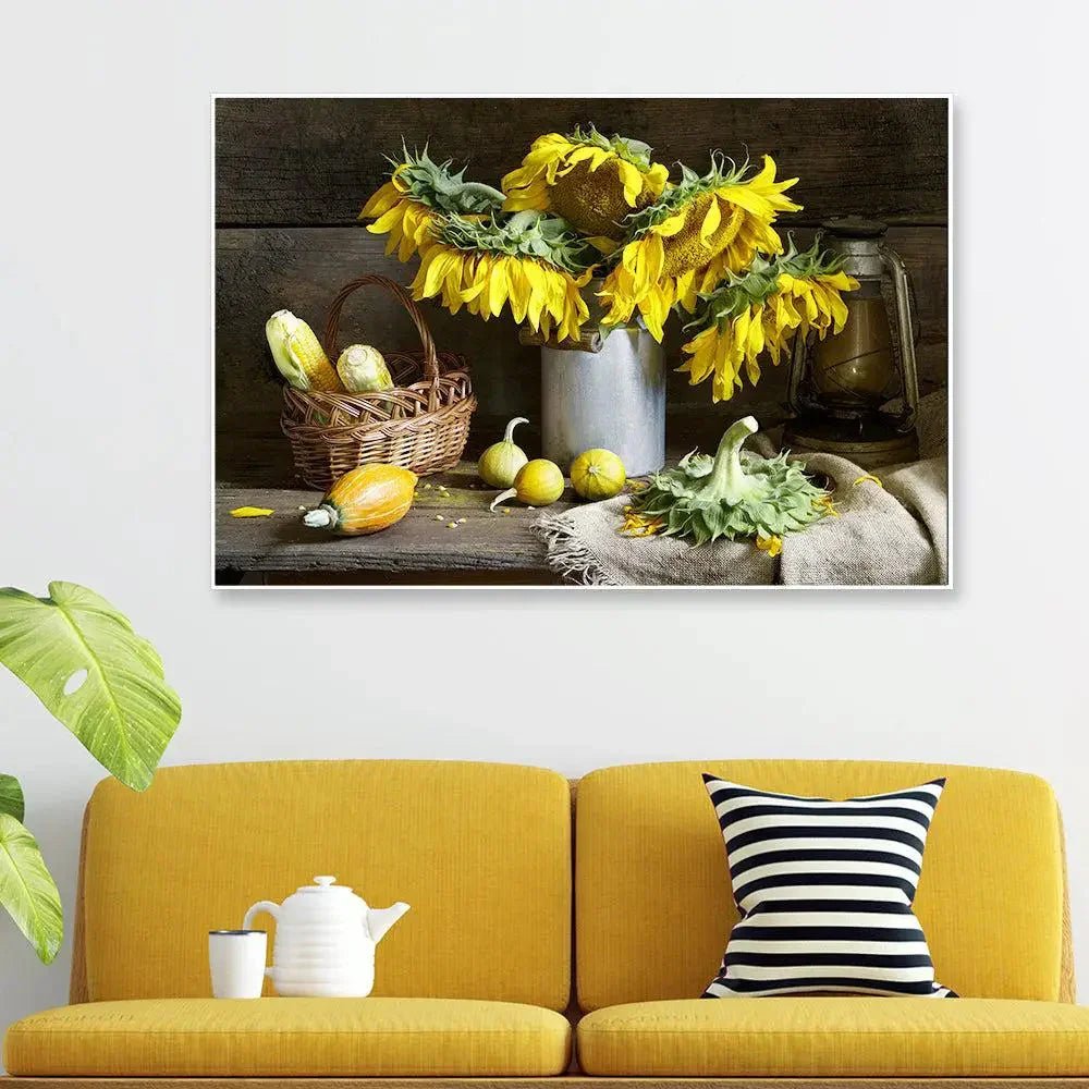 Gorgeous Still Life Wall Painting of Yellow Sunflowers - All India Decor