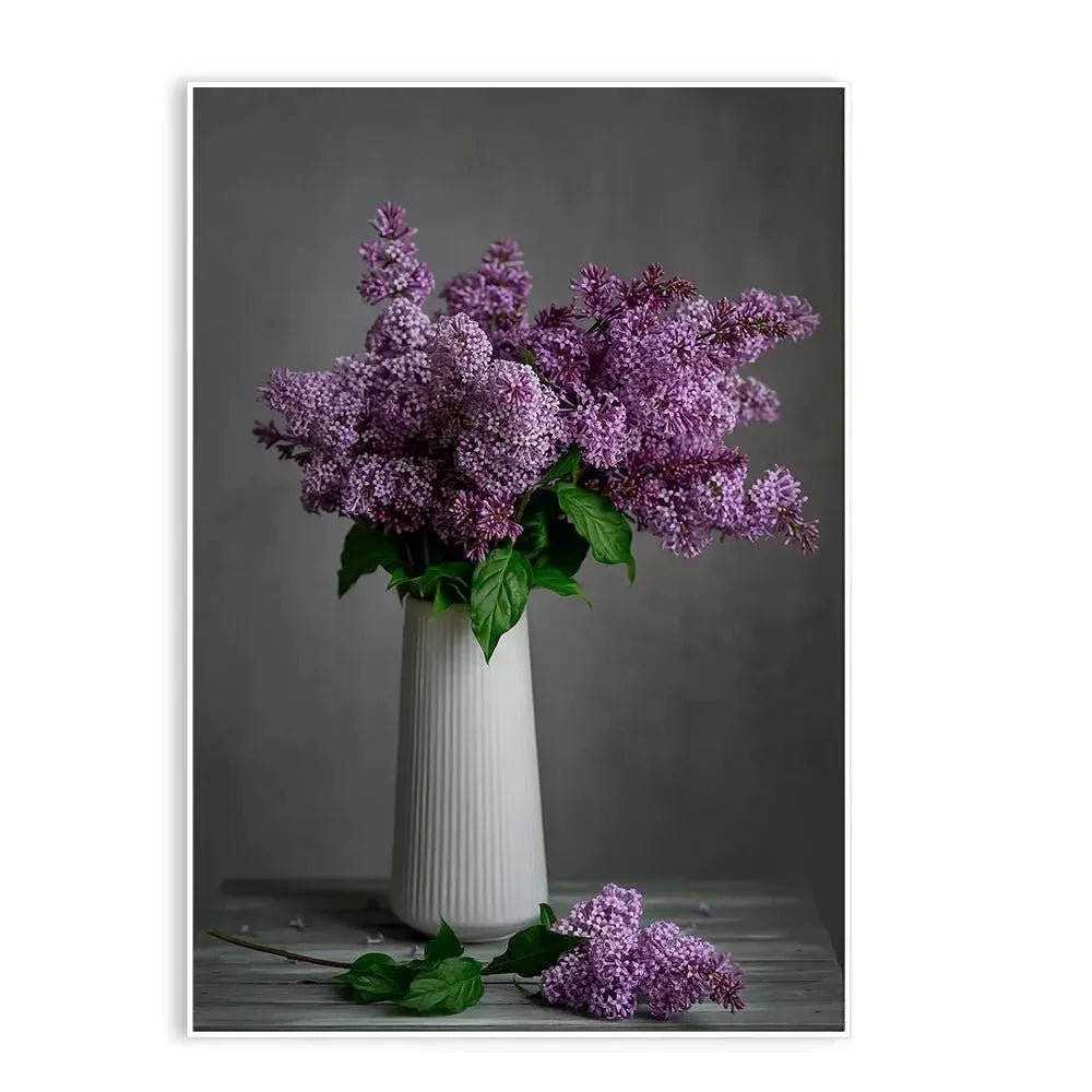 Soothing Lilac Flower Vase Still Life Canvas Painting - All India Decor