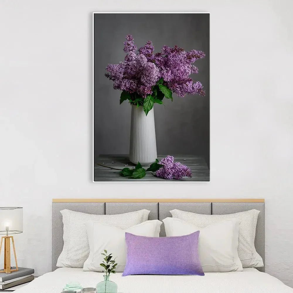 Soothing Lilac Flower Vase Still Life Canvas Painting - All India Decor