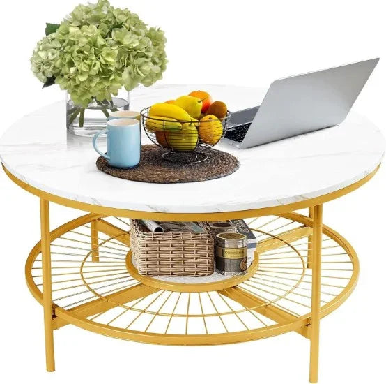 Modern Gold Frame Marble Center Table - All India Decor