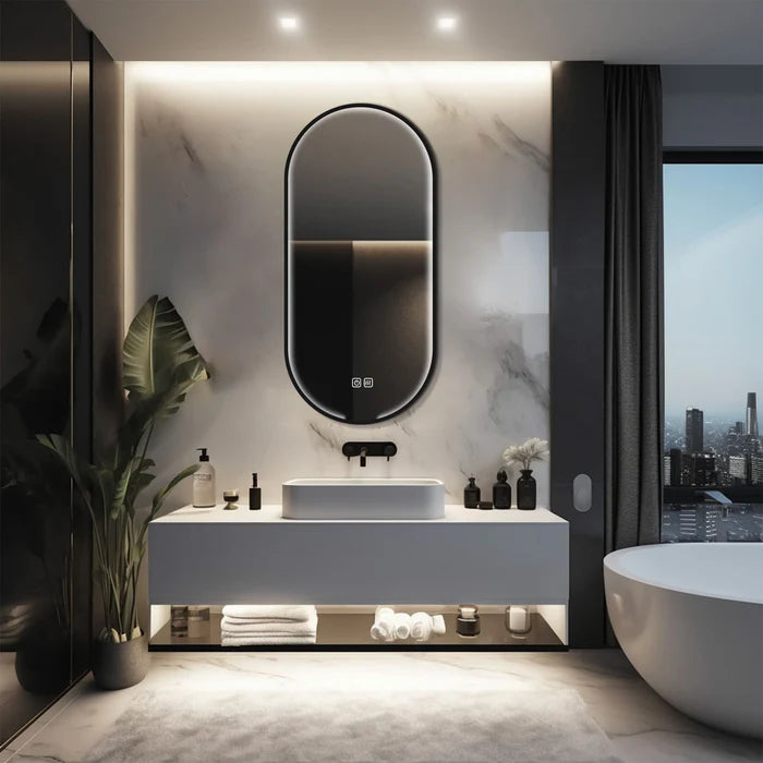 Capsule Black Framed LED Mirror