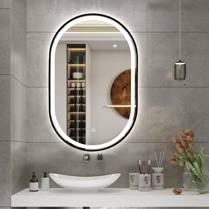 Capsule Black Framed LED Mirror