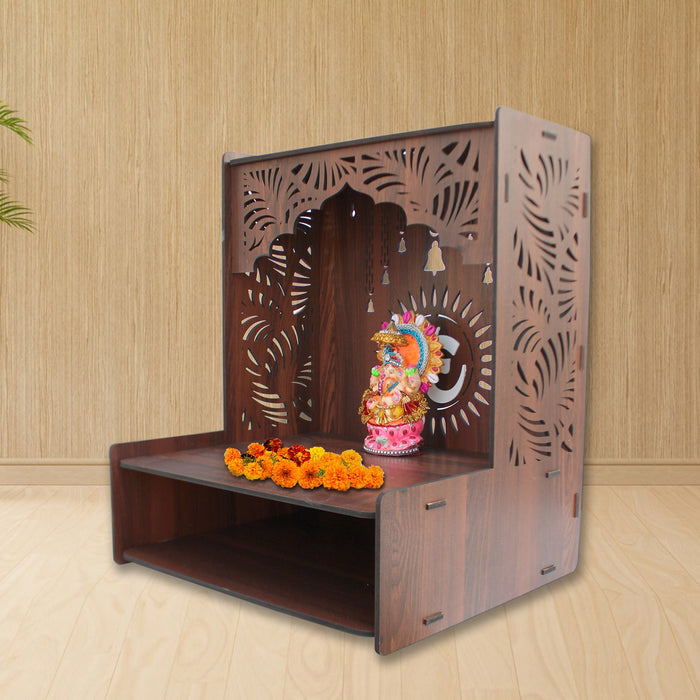 Essentials Wooden Temple for Home with Spacious Shelf & Inbuilt Focus Lights