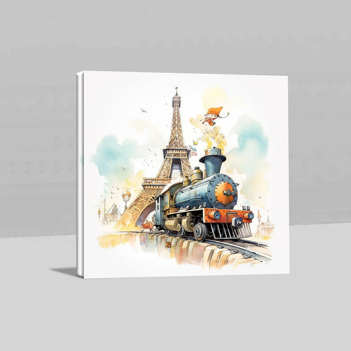 Train With Eiffel Tower Wall Art