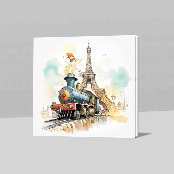 Train With Eiffel Tower Wall Art