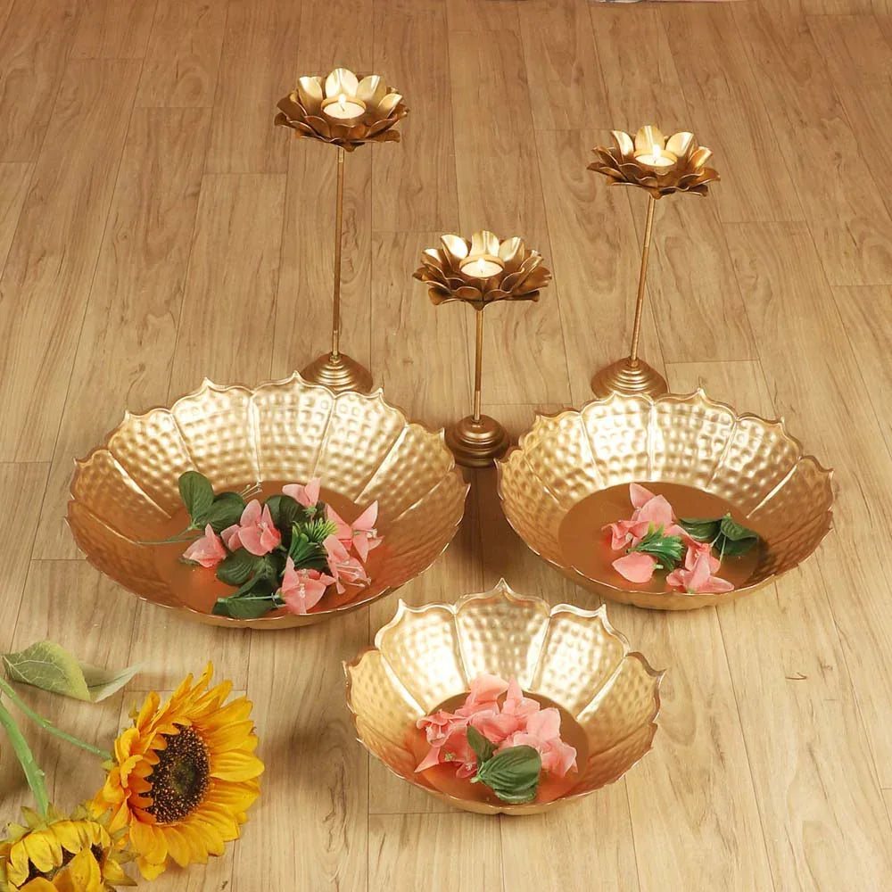Sunflower Urli Bowl with Detachable Tealight Holder Set of 6 - All India Decor