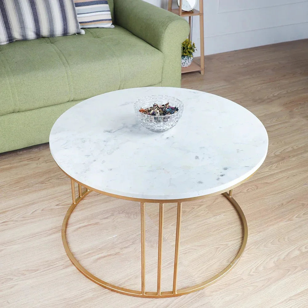 Luxury Round Marble White Matte Finish Metal Center Table - All India Decor