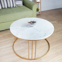 Luxury Round Marble White Matte Finish Metal Center Table - All India Decor