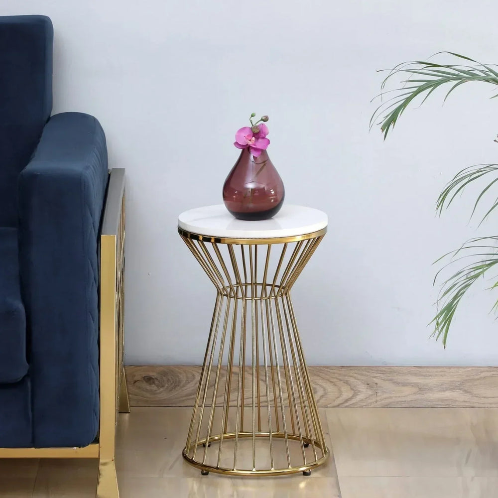 Metal End Table In White Colour - All India Decor