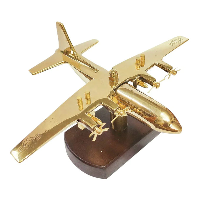 Brass Aeroplane Showpiece with Wooden Base