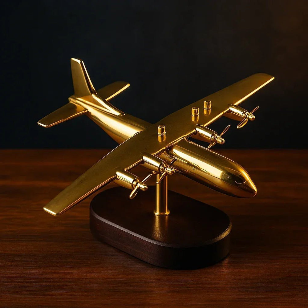 Brass Aeroplane Showpiece with Wooden Base - All India Decor