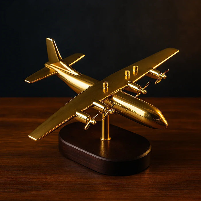 Brass Aeroplane Showpiece with Wooden Base