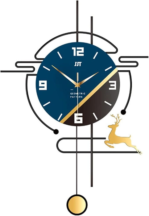 Decorative wall clock with geometric design and deer figure on a white background