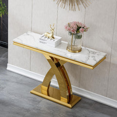 All India Decor Premium Console Table | Gold Finish X Shape with Marble